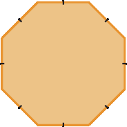 Figura geométrica. Octógono laranja com indicação de lados congruentes.