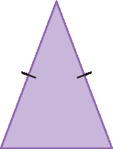 Figura geométrica. Triângulo lilás com dois lados com mesma medida de comprimento e outro com medida de comprimento diferente.