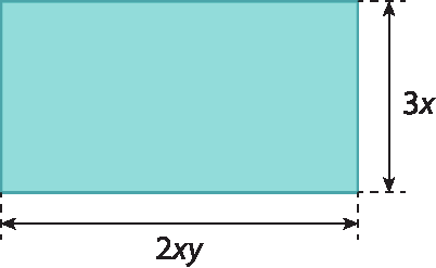 Figura geométrica. Retângulo azul com indicações de medidas da largura, 2xy e comprimento, 3x.
