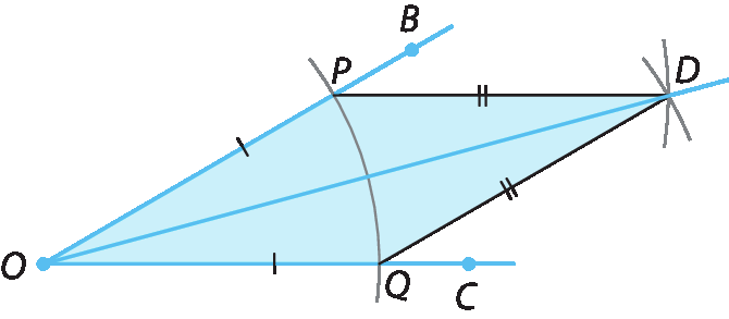 Figura geométrica. Figura anterior com triângulos P O D e Q O D. O lado O P é congruente ao lado O Q, o lado PD é congruente ao lado QD.