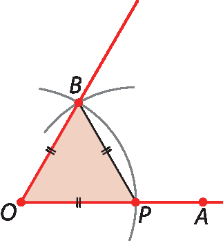 Figura geométrica. Continuado a ilustração anterior, triângulo equilátero determinado pelos pontos OBP.