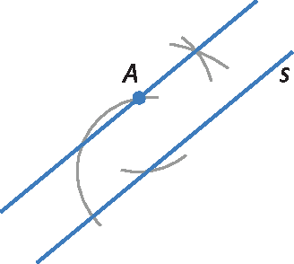 Figura geométrica: Reta diagonal passando pelo ponto A. Abaixo, uma reta paralela. No canto superior direito inferior direito a letra s minúscula. Há um arco passando pelo ponto A e pelas duas retas.