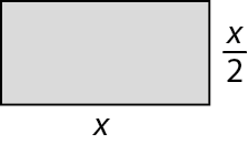 Figura geométrica. Retângulo cinza de medida de comprimento x e largura x sobre 2.