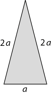 Figura geométrica. Triângulo isósceles cinza de base a e lados congruentes 2a.