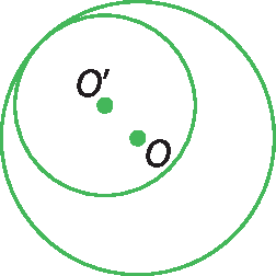 Ilustração. Circunferência de centro O e circunferência de centro O linha, A medida da distância entre O e O linha é igual à diferença entre as medidas de comprimento de seus raios.