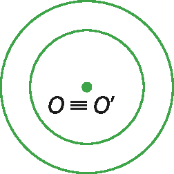 Ilustração. Circunferência de centro O e circunferência de centro O linha, com O coincidindo com O linha.