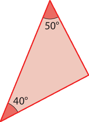Ilustração. Triângulo vermelho com indicação de dois ângulos internos: 50 graus e 40 graus.