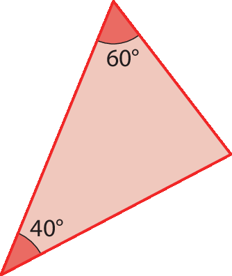 Ilustração. Triângulo vermelho com indicação de dois ângulos internos: 60 graus e 40 graus.