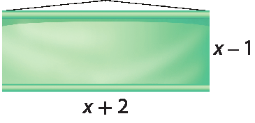 Ilustração. Painel retangular com lados que medem x mais 2 e x menos 1.