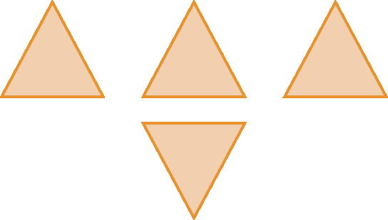 Figura geométrica. 4 triângulos equiláteros laranja.