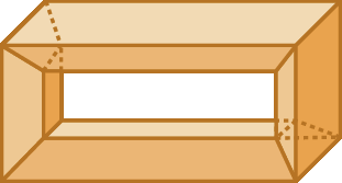 Figura geométrica. Sólido geométrico que lembra um bloco retangular com um orifício no meio, também retangular.