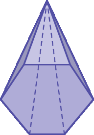 Figura geométrica. Pirâmide roxa de base hexagonal.