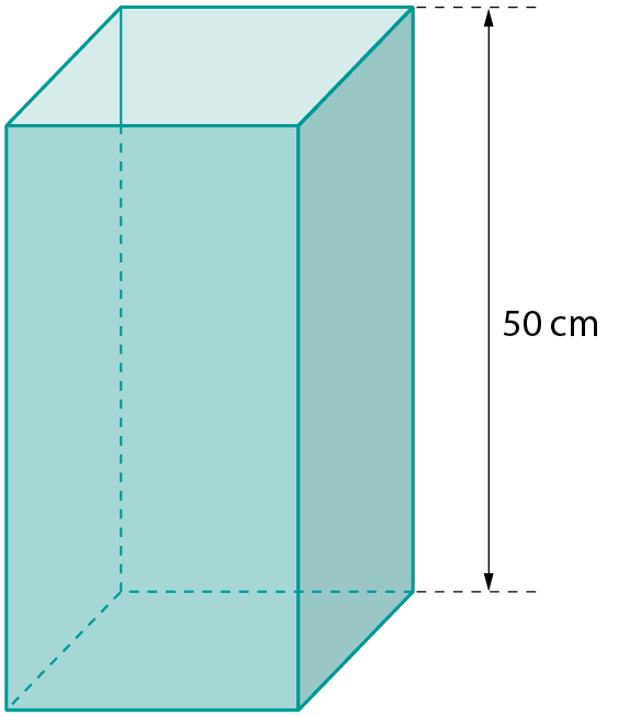 Figura geométrica. Prisma de base quadrangular azul cuja a medida da altura é igual a 50 centímetros.