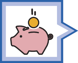 Ilustração. Cofre rosa no formato de um porquinho com uma moeda sendo colocada. Representa a seção Educação financeira.