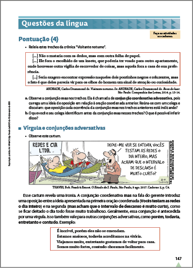 Imagem. Reprodução em miniatura de página do Livro do Estudante com destaque para a subseção Questões da língua.