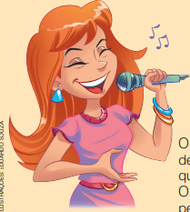 Imagem: Ilustração. Uma mulher ruiva e de vestido canta segurando um microfone e com os olhos fechados. Ao redor, há notas musicais.   Fim da imagem.