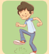 Imagem: Ilustração. Um menino está de pé e bate o pé no chão. Fim da imagem.