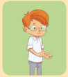 Imagem: Ilustração. Um menino está de pé e bate o dedo na palma da mão. Fim da imagem.