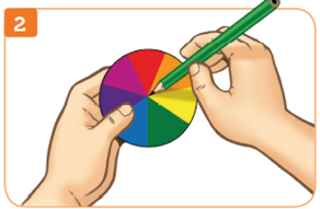 Imagem: Ilustração 2. Destaque das mãos que fazem um furo com um lápis ao centro do disco. Fim da imagem.