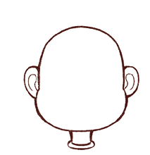 Imagem: Ilustração em preto e branco. Rosto de pessoa, do pescoço para cima, com formato arredondado, com traços e orelhas diferentes.  Fim da imagem.