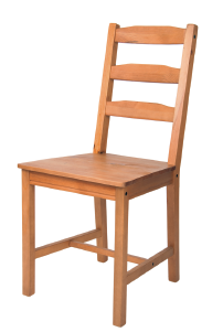 Imagem: Fotografia. Uma cadeira de cor marrom. Fim da imagem.
