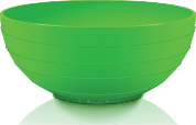 Imagem: Fotografia. Uma tigela de cor verde com o formato arredondado.  Fim da imagem.