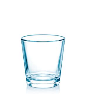 Imagem: Fotografia. Um copo transparente arredondado. Fim da imagem.