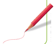 Imagem: Ilustração. Lápis vermelho fazendo uma linha fina na horizontal.  Fim da imagem.
