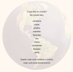 Imagem: Ilustração. Em tons claros de fundo, uma esfera terrestre grande, com oceanos e mares em azul-escuro, continentes da América do Norte, Central e Sul em tons de marrom-claro e verde.  Fim da imagem.