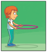 Imagem: Ilustração. Um menino uniformizado, exemplificando o Lançar e recuperar em 3 passos: Passo 1. Ele está de pé, de perfil, segurando o arco com as mãos na frente do corpo.  Fim da imagem.