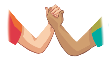 Imagem: Ilustração. Destaque de duas mãos unidas com o cotovelo para baixo.  Fim da imagem.