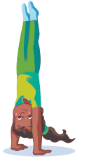 Imagem: Ilustração 2. Uma menina negra com cabelos cacheados, com as mãos no chão e as pernas estendidas para cima.  Fim da imagem.