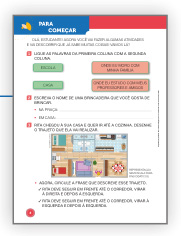 Imagem: Ilustração. Exemplifica como será a seção Para começar. Página composta por textos e imagens. Fim da imagem.