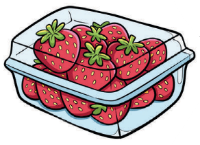 Imagem: Ilustração: uma embalagem com morangos dentro. Fim da imagem.