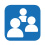 Imagem: Ícone: Atividade em grupo, composto pela ilustração da silhueta de três pessoas dentro de um quadrado azul. Fim da imagem.