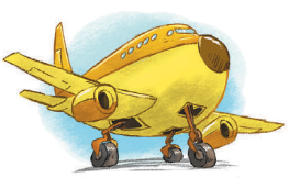 Imagem: Ilustração. Um avião amarelo.   Fim da imagem.