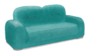 Imagem: Ilustração. Sofá azul de dois lugares. Fim da imagem.