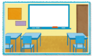 Imagem: Ilustração. uma sala de aula com carteiras individuais enfileiradas e lousa sobre a parede. Fim da imagem.