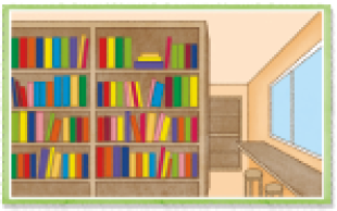 Imagem: Ilustração de uma sala com prateiras de livros. Fim da imagem.