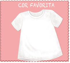 Imagem: Ilustração. Ficha rosa com o título “cor favorita” com ilustração de uma camiseta branca. Fim da imagem.
