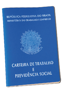 Imagem: Fotografia. Carteira de trabalho azul com o título “carteira de trabalho e previdência social”. Acima, um símbolo da república federativa do Brasil. Fim da imagem.