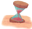 Imagem: Ilustração. Ampulheta com base de madeira e vidro com areia rosa à vista passando de um lado para o outro. Fim da imagem.