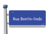 Imagem: Ilustração. Placa azul indicando “rua Bonito-lindo”. Fim da imagem.