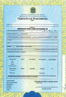 Imagem: Fotografia de uma certidão de nascimento. Fim da imagem.