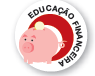 Imagem: Ícone: Educação Financeira, composto pela ilustração de um cofre em formato de porco com uma moeda em cima. À direita, um arco vermelho. Fim da imagem.