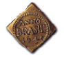 Imagem: Fotografia. Moeda em losango de bronze indicando “Anno Brasil 1645”. Fim da imagem.
