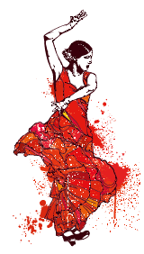 Imagem: Ilustração. Uma mulher, com cabelo preso e usando um vestido vermelho, está com o braço direito flexionado acima da cabeça e a mão aberta, o braço direito está dobrado na frente do corpo.  Fim da imagem.
