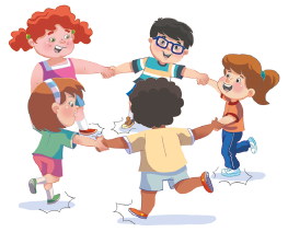 Imagem: Ilustração. Crianças, de mãos dadas, formam uma roda 	 Fim da imagem.
