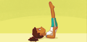Imagem: Ilustração. Uma menina está com a cabeça e os ombros apoiadas no chão, a cintura levantada e as pernas juntas esticadas para cima. Fim da imagem.