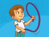 Imagem: Ilustração. Um menino está com os braços dobrados, as mãos fechadas e segura uma corda pelas pontas. Fim da imagem.